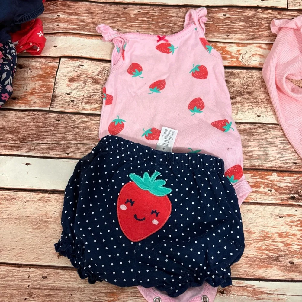 Baby Girls Mixed Outfit Lot - Navy Floral, Red, Pink 9 months